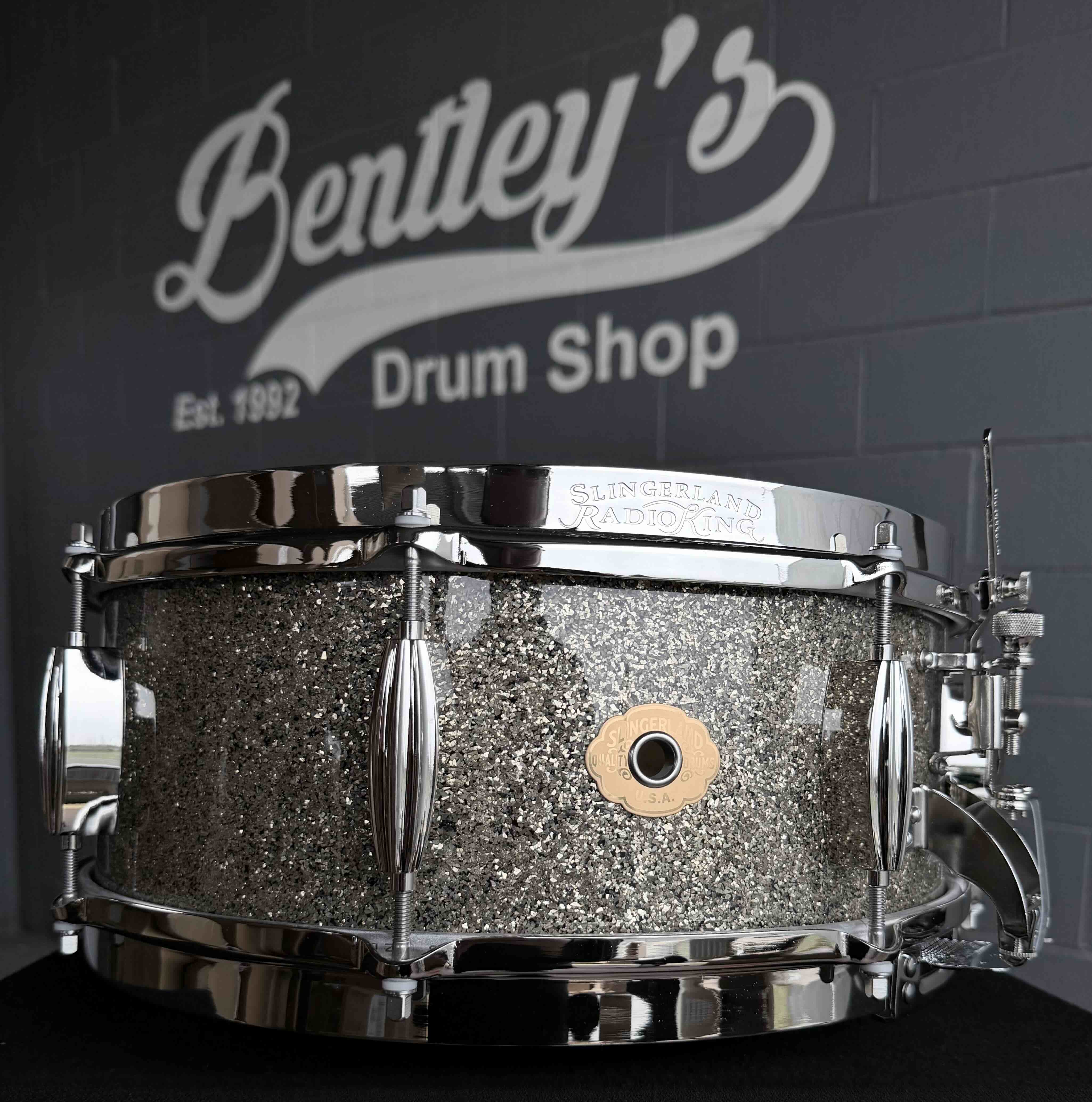 ~NEW!~ Slingerland RadioKing Solid Shell Maple 5.5x14 Snare Drum in Gold Glass Glitter with Nickel Hardware